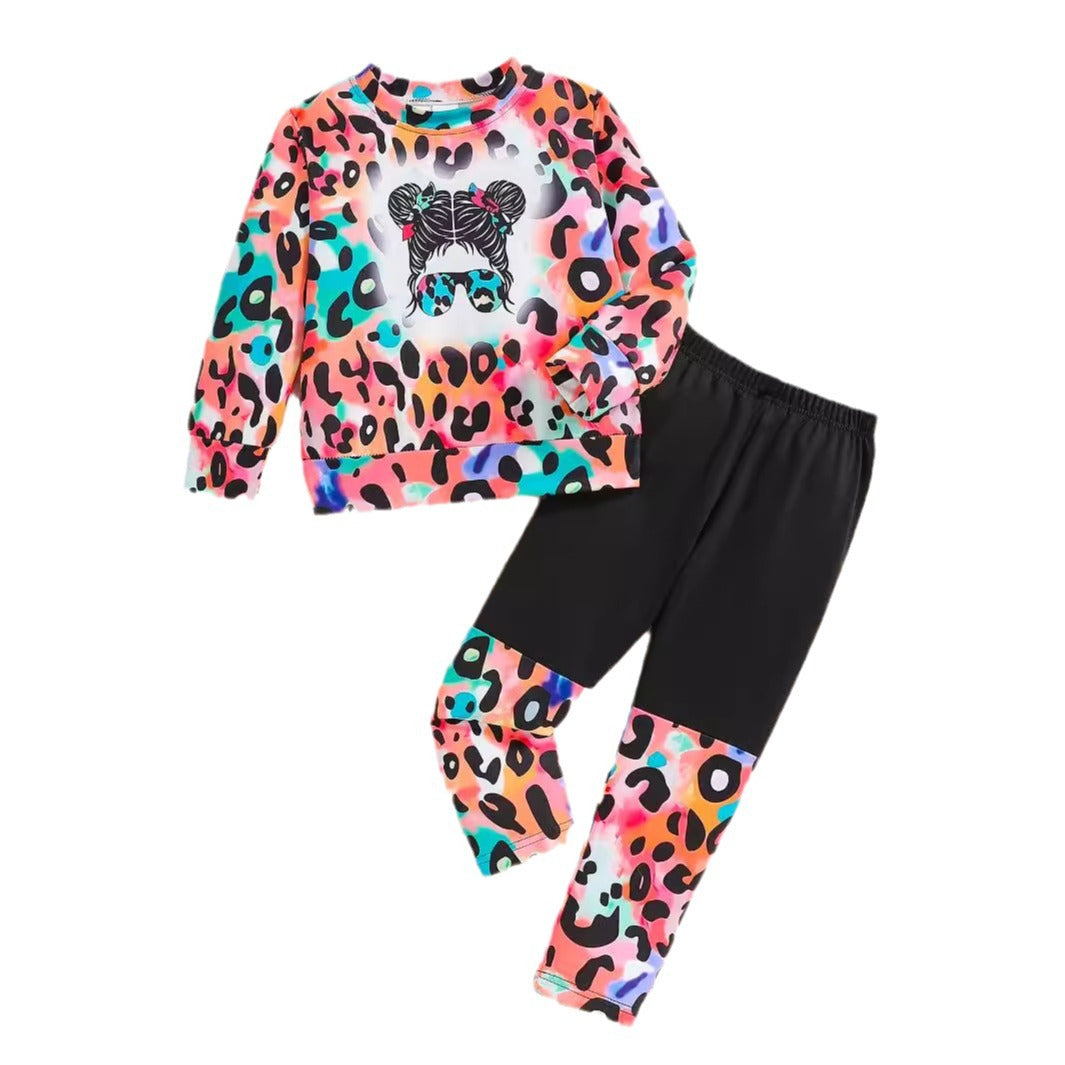 The Chroma-Flare | Girls’ Spring/Autumn Cartoon Full-Print Flared Suit