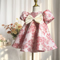 The Portrait Muse | Bubble-Sleeve Printed Satin Princess Dress