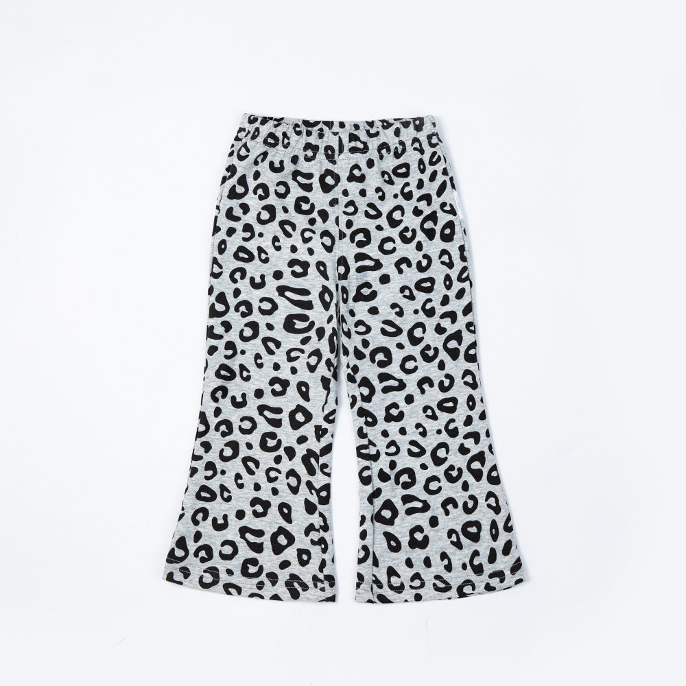 Girls Micro Flared Pants | Spring Love Print Casual Trousers