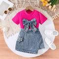 Girls Western Bow Pearl Set - Denim Culotte Fashion Outfit