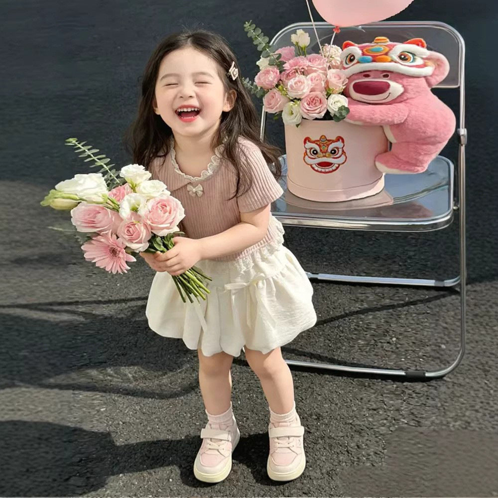 Girls Cute Cartoon Graphics - Breathable Summer Fashion Two-Piece Set