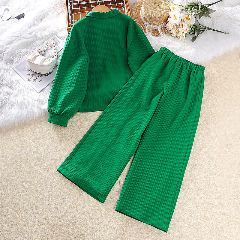 Modern Prep | Girls Collared Long-Sleeve Shirt & Tailored Pants Set