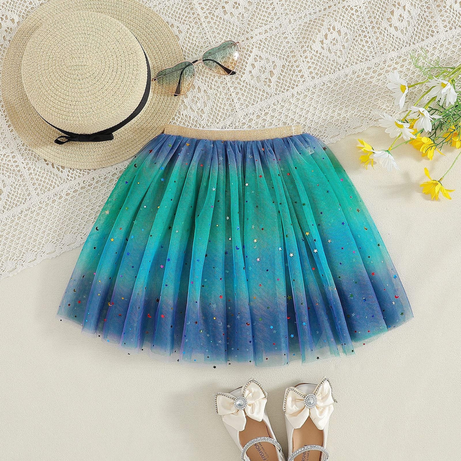 The Spectrum Shimmer | Girls’ Rainbow Sequin Performance Puffy Skirt
