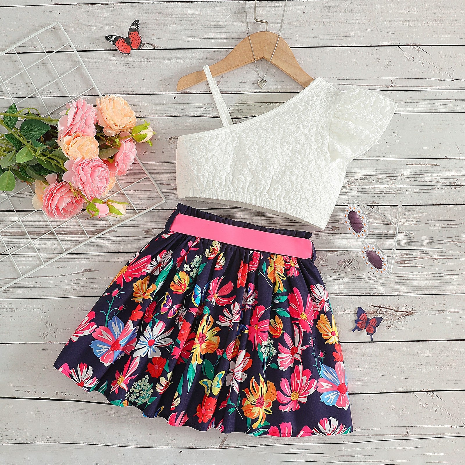 The Blossom Bell | Girls’ Summer Floral A-Line Umbrella Skirt