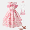 Parisian Bloom | Girls Sweet Floral Bow Double-Layer Princess Dress