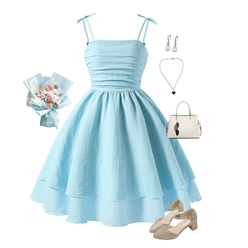 Girls Bow Suspender Princess Dress | 2026 Summer Strap Dress