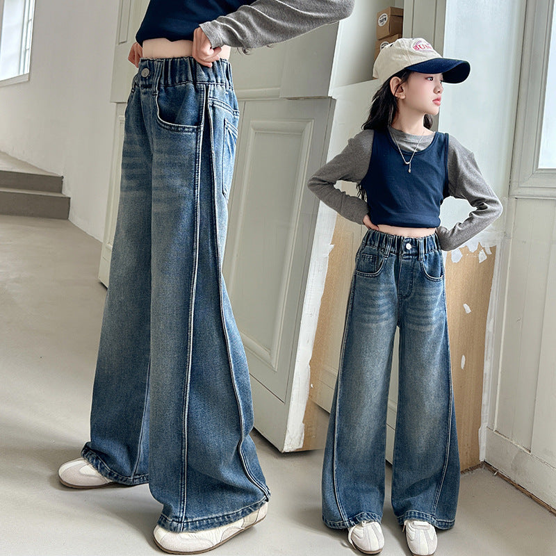 The Skyline Stride | Girls' High-Waist Wide-Leg Floor Length Jeans