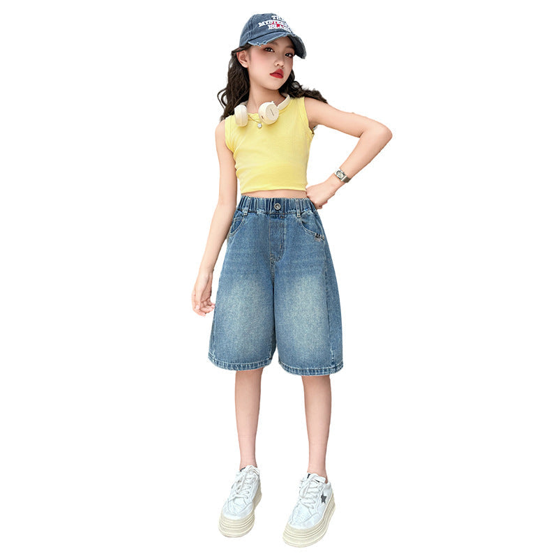 The Coastal Breeze | Girls’ Wide-Leg Denim Culottes