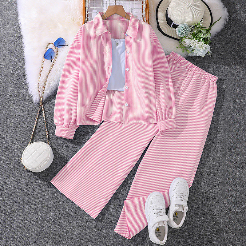 Kids Striped Two Piece Set | Spring Long Sleeve Shirt + Pants