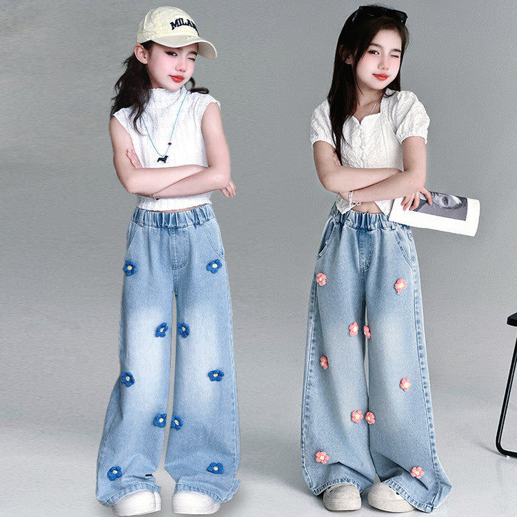 The Garden Muse | Girls' Floral Wide-Leg Spring Jeans