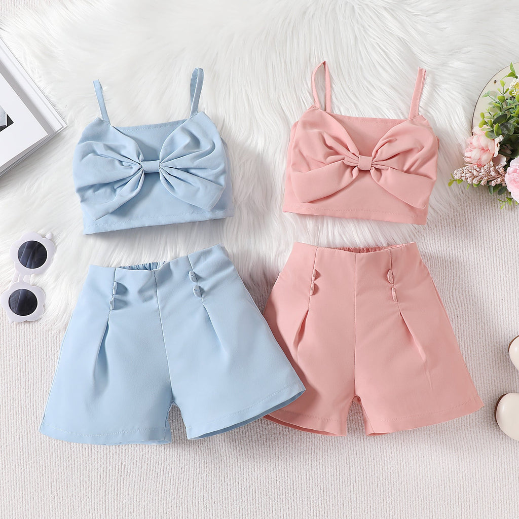 Girls Western Style Bow Tie Suspender Top - Matching Fashion Shorts Set