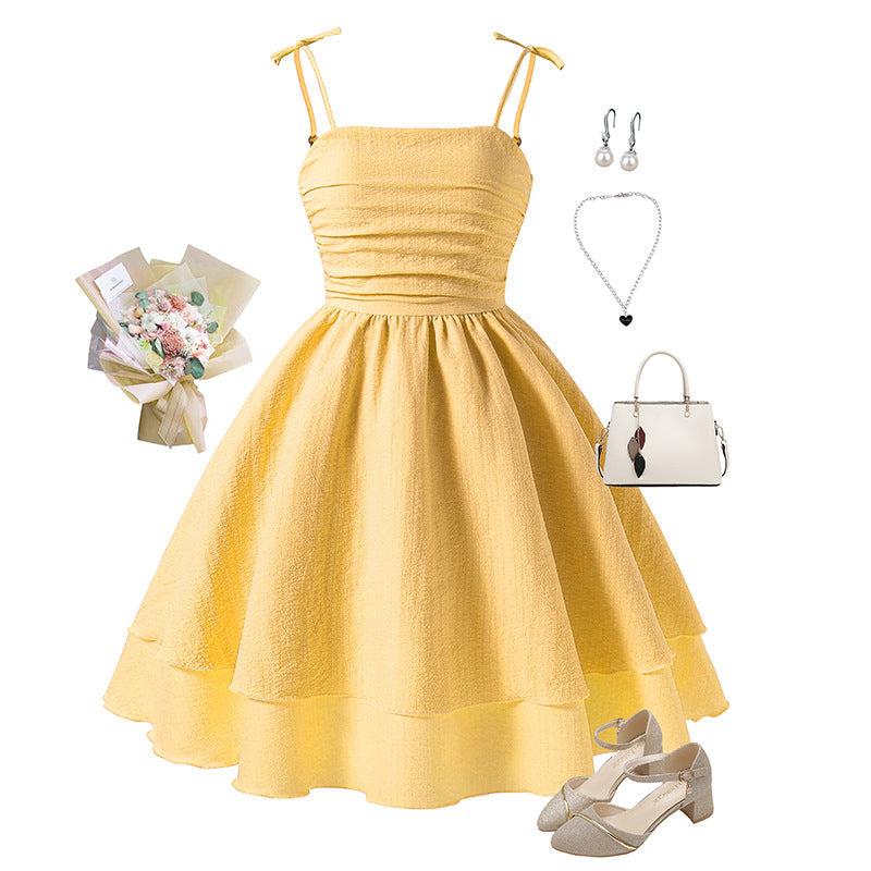 Girls Bow Suspender Princess Dress |  Summer Sweet Strap Dress