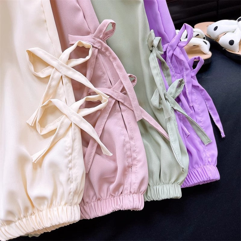 Girls Bow Bloomers Summer Pants | Medium Children Loose Casual Trousers