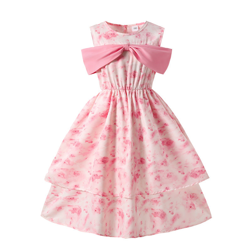 Secret Garden | Girls Bow Floral Layered Double Princess Dress