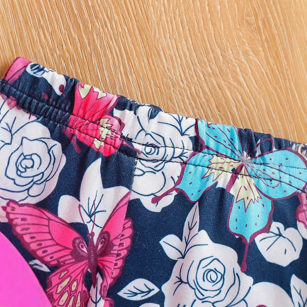 The Petal-Pop | Girls’ Summer Bow & Flower Full-Print Flying Sleeve Set