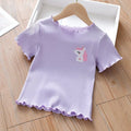 Girls Ice Silk Short Sleeve T-Shirt - Cute Embroidered Summer Lettuce Edge Top
