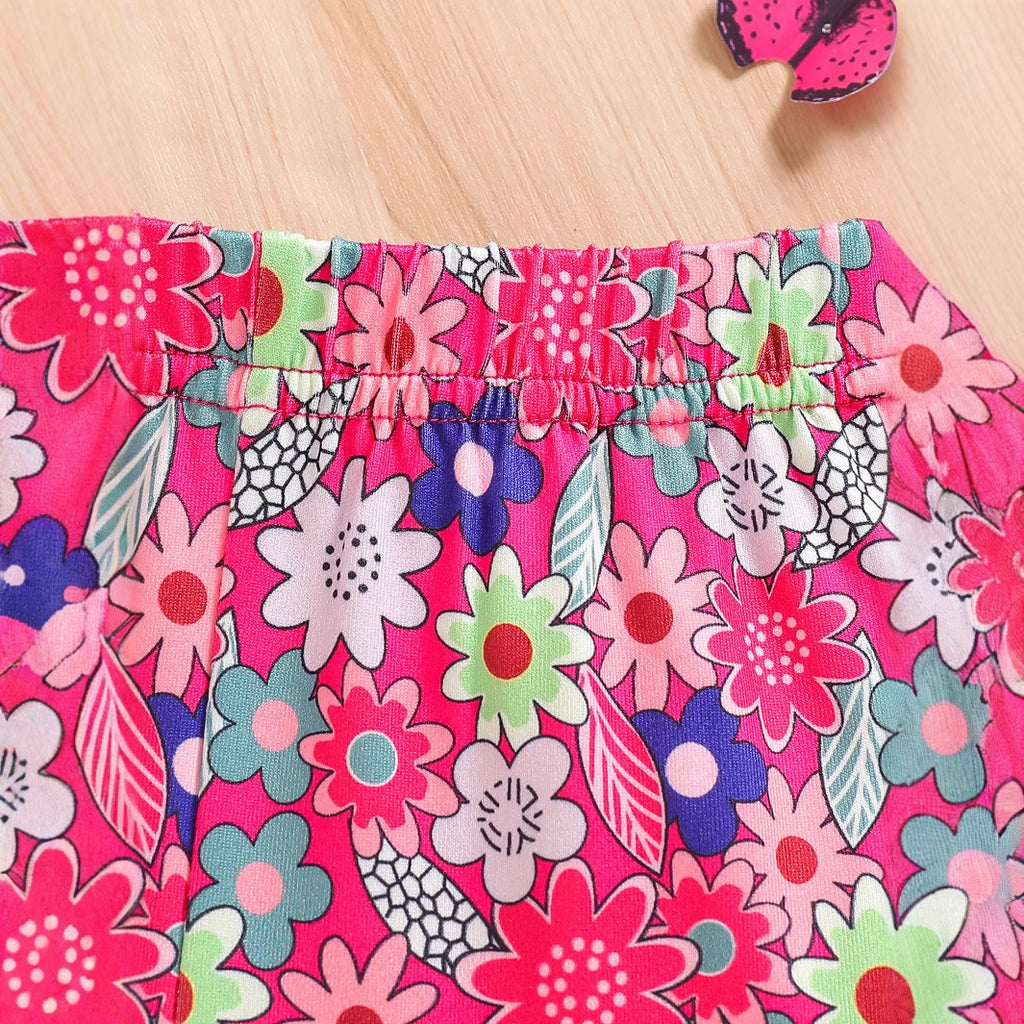 The Blossom-Breeze | Girls’ 2026 "Lotus Leaf" Ruffle Top & Floral Pant Set