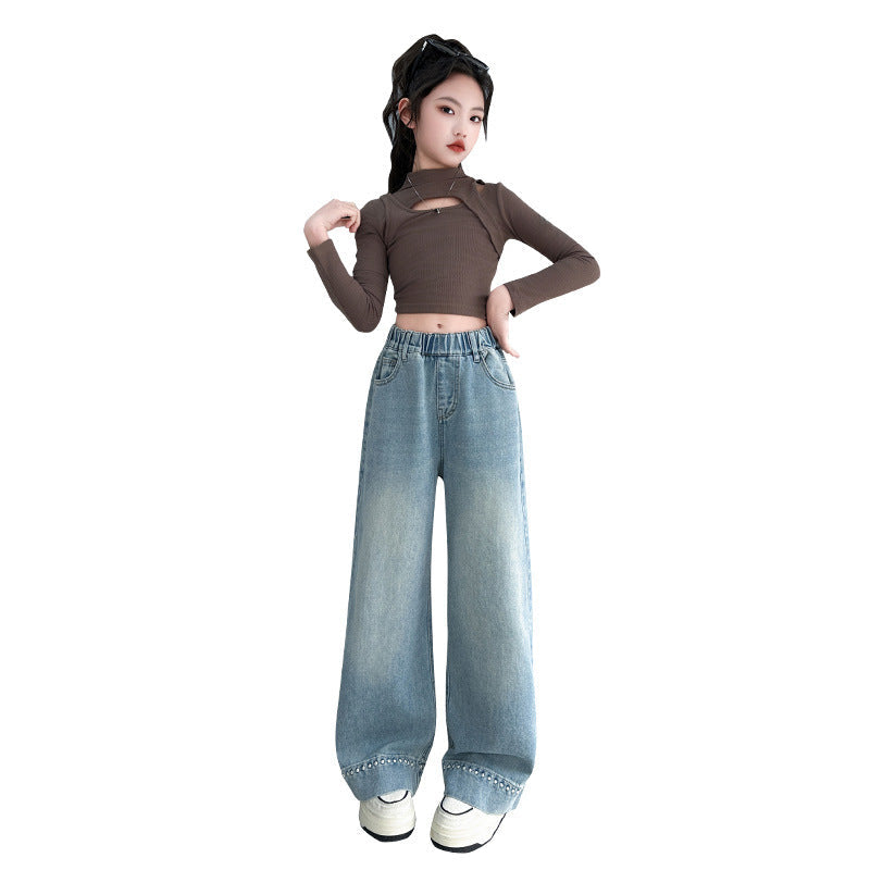 The Jungle Muse | Girls’ Tiger Print Wide-Leg 2026 Fashion Jeans