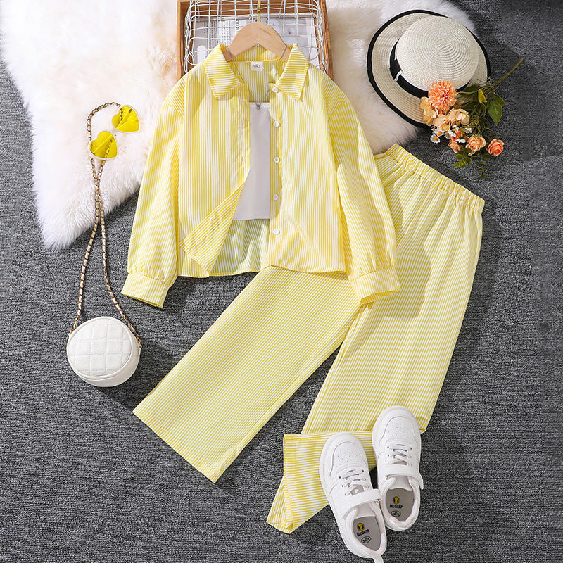 Kids Striped Two Piece Set | Spring Long Sleeve Shirt + Pants