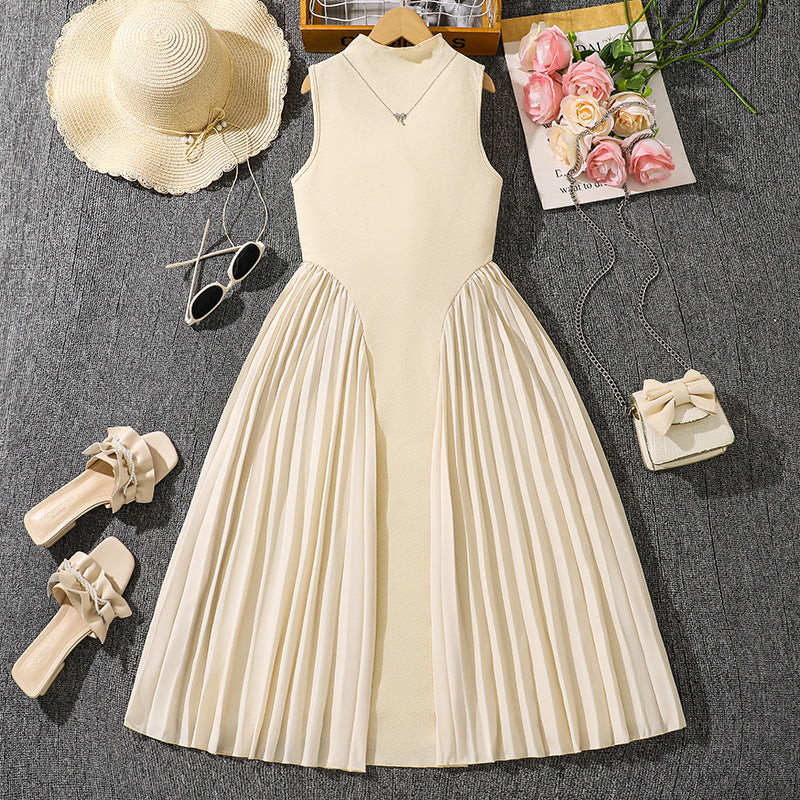Girls Pleated Sleeveless Long Dress — Summer