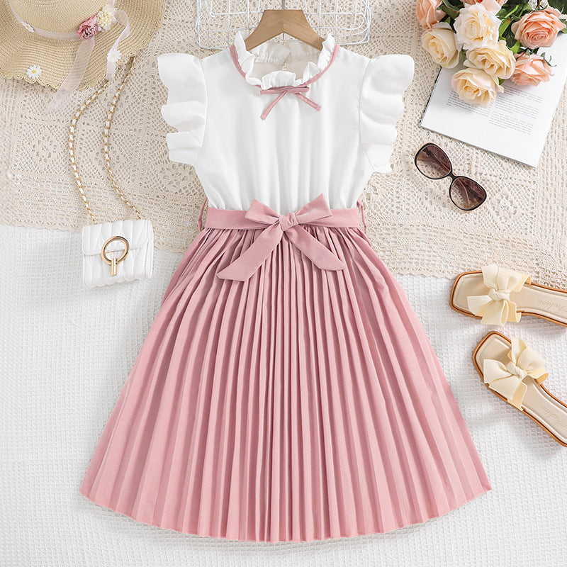 Girls Flying Sleeve Princess Dress |  Spring Summer Color Block Korean Dress