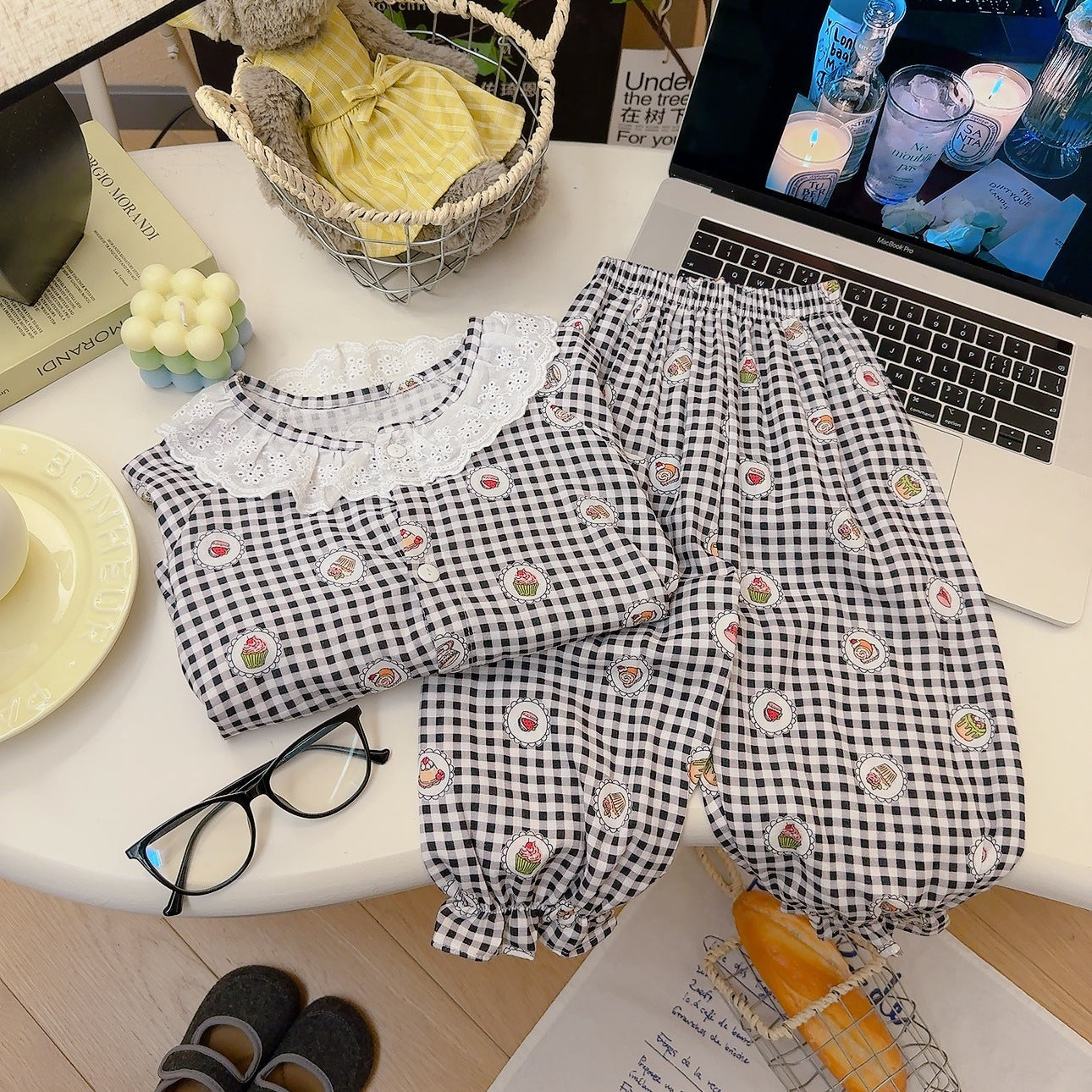 Girls Lace Pajamas Set |Summer Pure Cotton Loungewear Double Layer