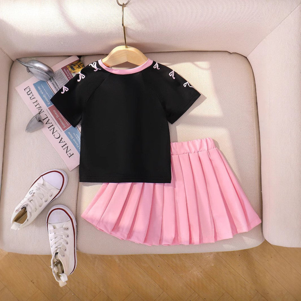 Girls College Style Princess Set - V-Neck Letter Print Outfit