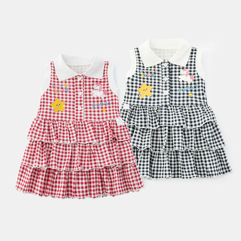 Girls Summer Sleeveless Dress | Printed Cake Vest Skirt