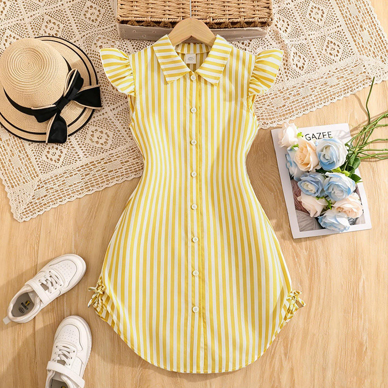 Preppy Prep | Girls Minimalist Striped Collared Shirt Dress
