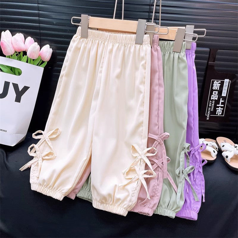 Girls Bow Bloomers Summer Pants | Medium Children Loose Casual Trousers