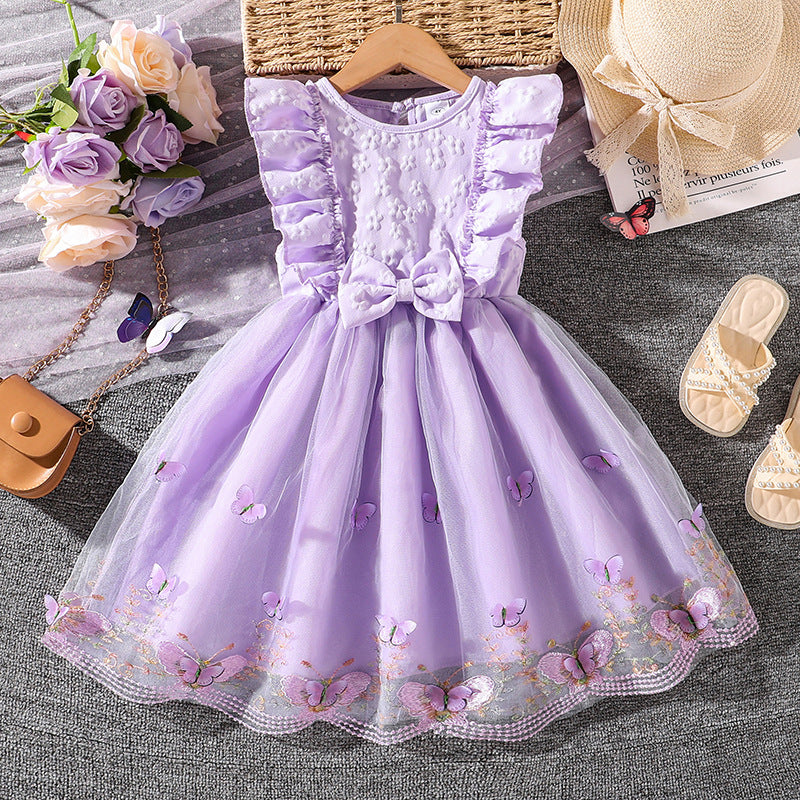 Girls Sleeveless Lace Princess Dress | Summer Sweet Mesh Tutu Dress