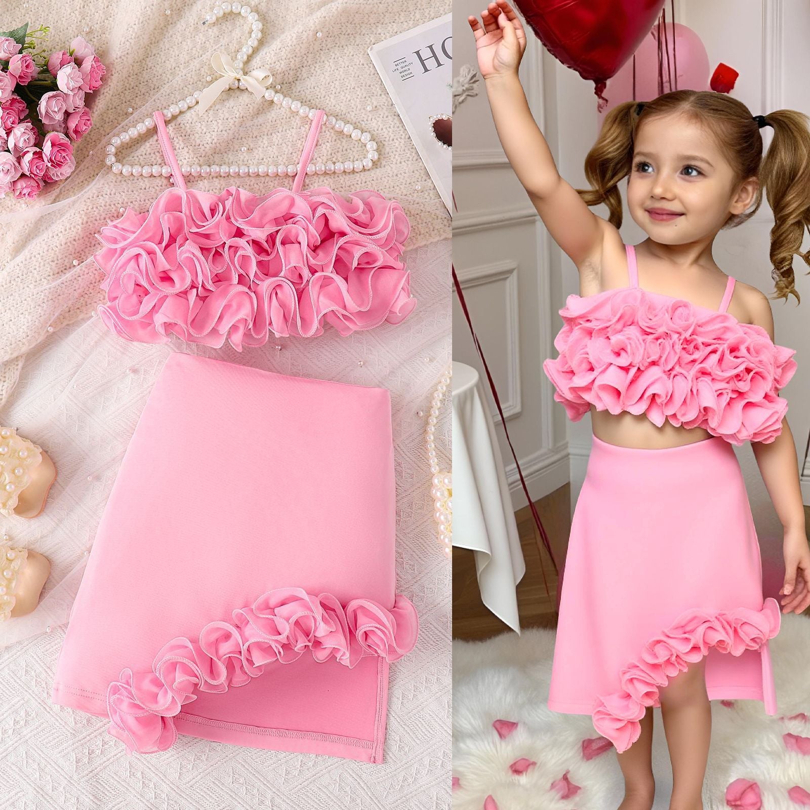 Avant-Garde Edge | Girls Asymmetrical Skirt & Suspender Camisole Set