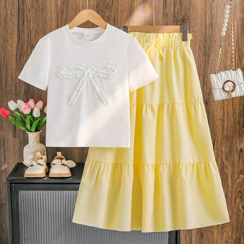 Boho Blossom | Girls Bow Short-Sleeve Top & Bohemian Tiered Cake Skirt Set