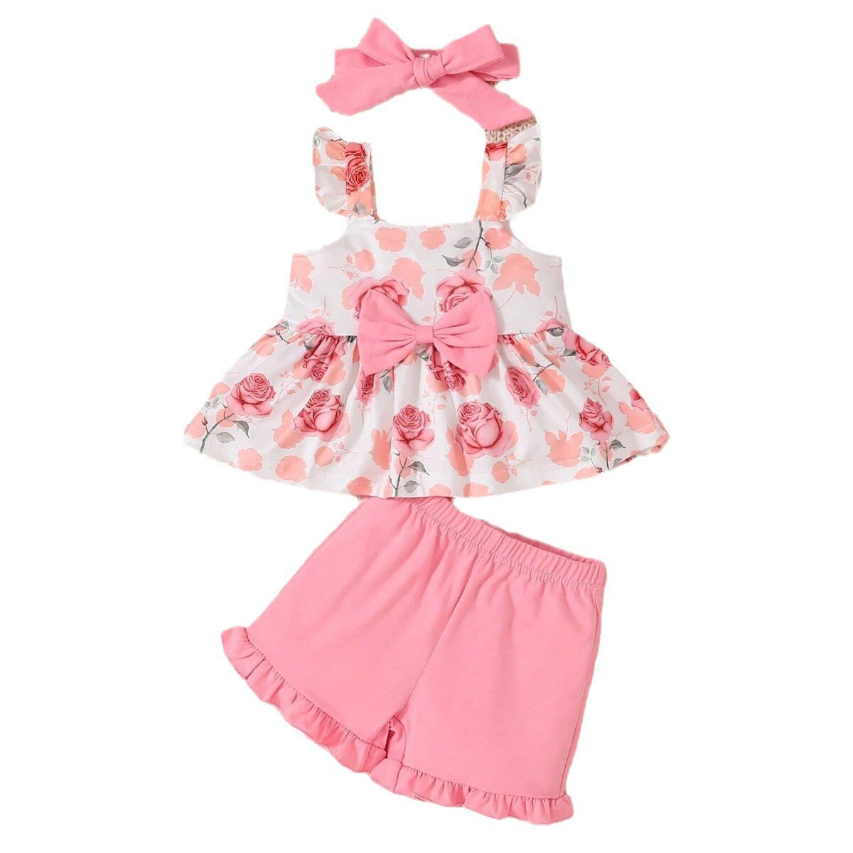 The Petal Picnic | Girls’ Floral Suspender Top & Solid Shorts 2-Piece Set