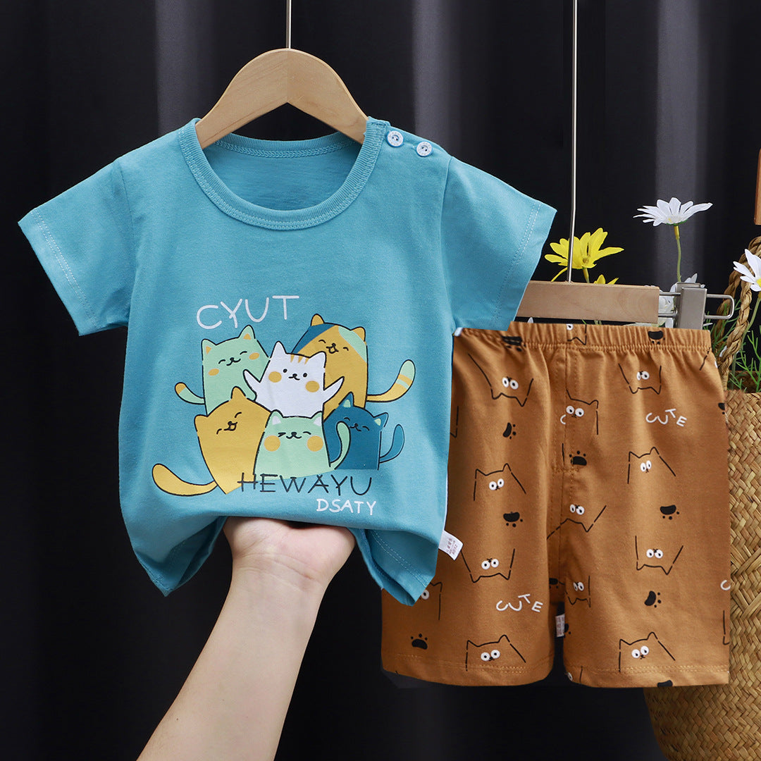 Kids Pure Cotton Summer Set - Breathable Korean Fashion Short-Sleeve Outfit