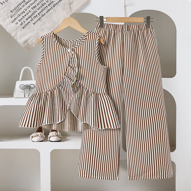 Urban Sailor | Girls Striped Ruffle Top & Wide-Leg Pants Summer Set