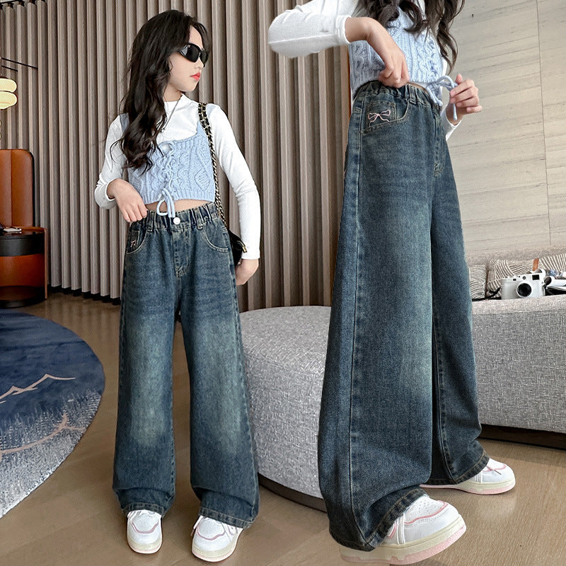 The Velour Voyager | Girls' Wide-Leg Velvet Denim Trousers