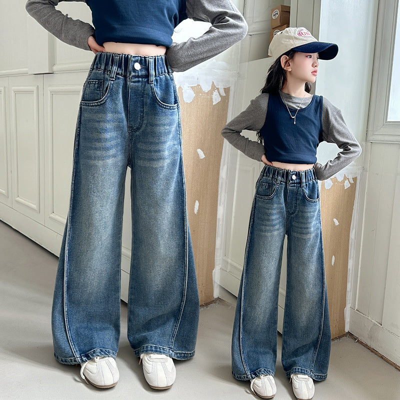 The Skyline Stride | Girls' High-Waist Wide-Leg Floor Length Jeans