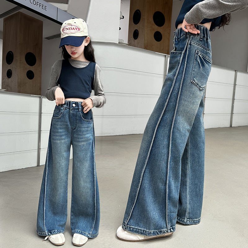 The Skyline Stride | Girls' High-Waist Wide-Leg Floor Length Jeans
