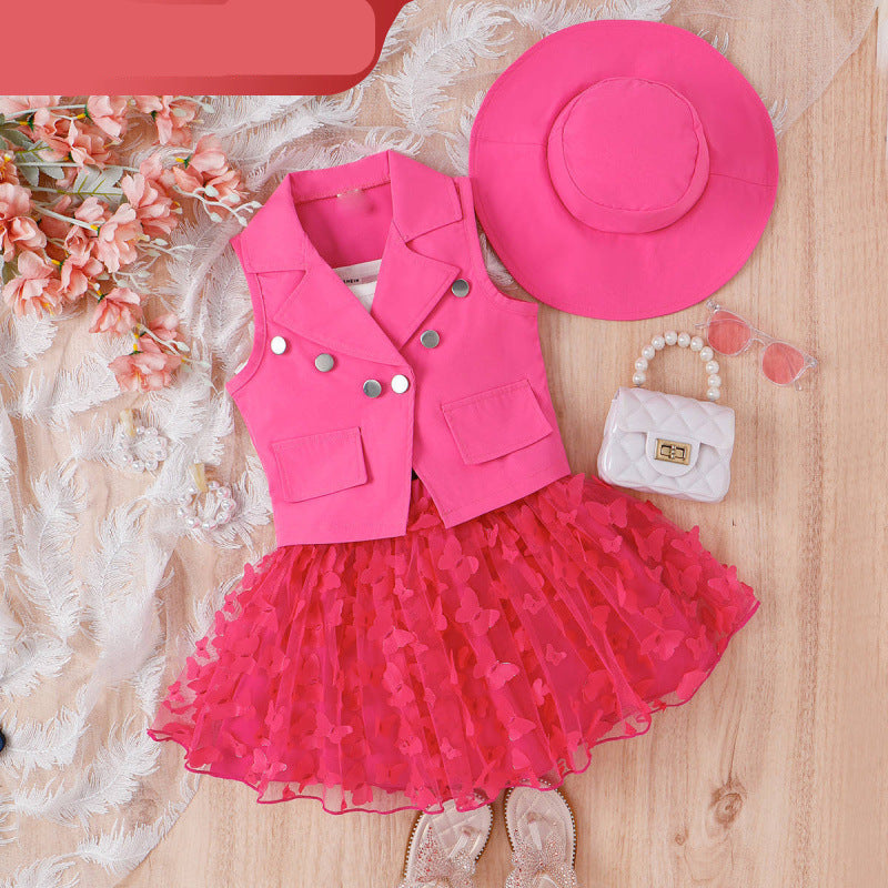 Candy Dream | Girls Lapel Jacket, Butterfly Mesh Skirt & Hat 4-Piece Set