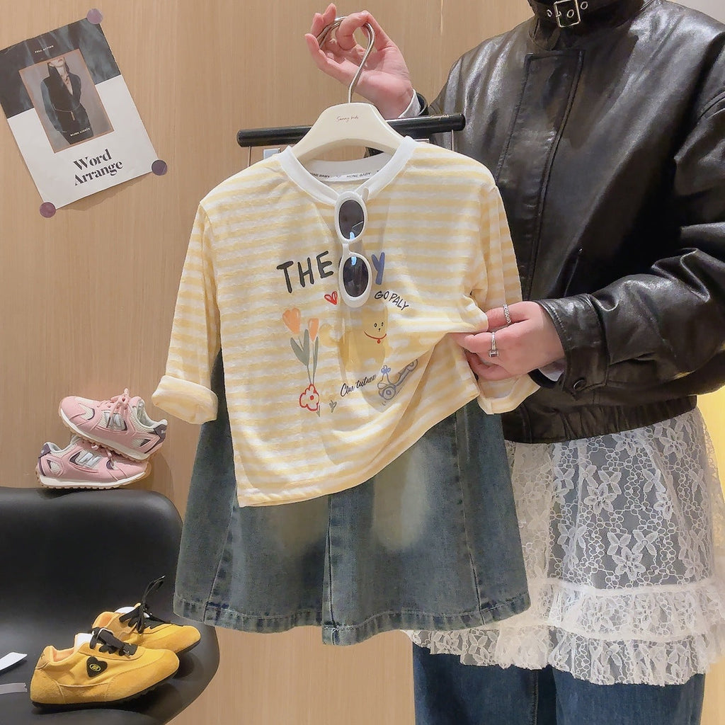 Girls Korean Long Sleeve T-Shirt | Summer Cartoon Sunscreen Top