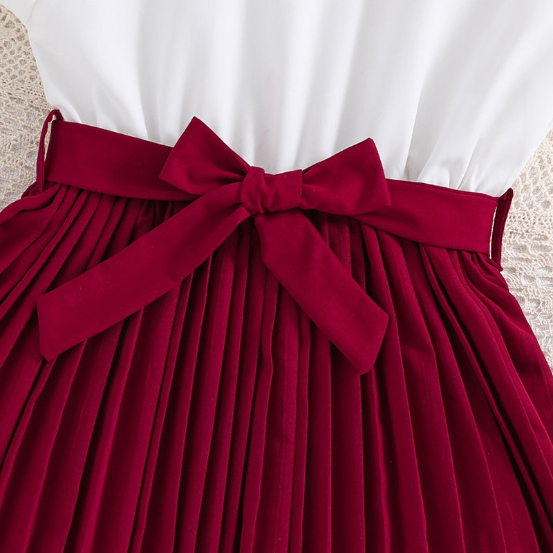 Girls Flying Sleeve Princess Dress |  Spring Summer Color Block Korean Dress