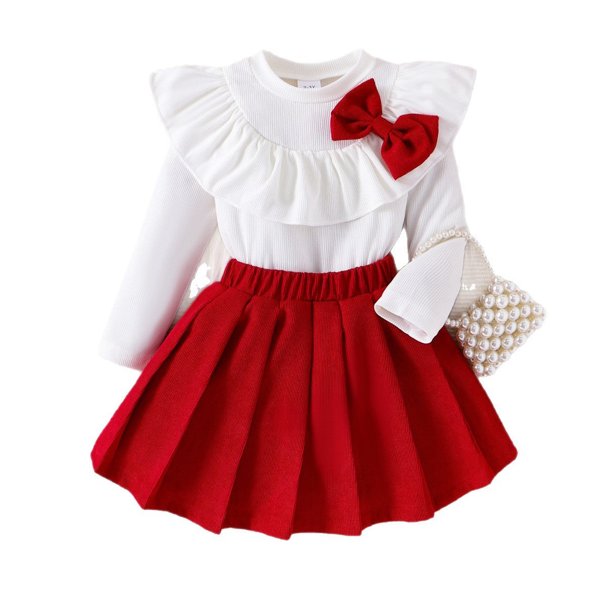 Girls Sweet Bow Ruffle Collar Set - Autumn Fashion Skirt Outfit