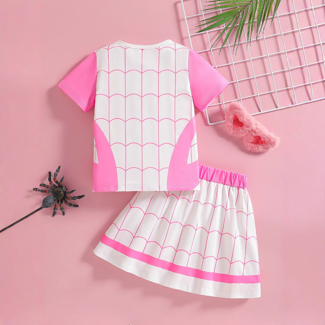 The Preppy-Pulse | Girls’ 2026 "College-Style" T-Shirt & Plaid Skirt Set