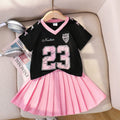 Girls College Style Princess Set - V-Neck Letter Print Outfit