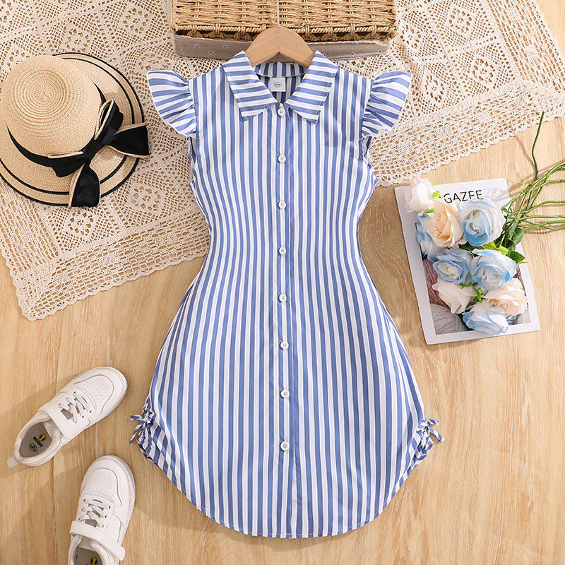 Preppy Prep | Girls Minimalist Striped Collared Shirt Dress