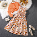 Girls Printed Dress with Long Sleeve Jacket |Kids Two Piece Outfit