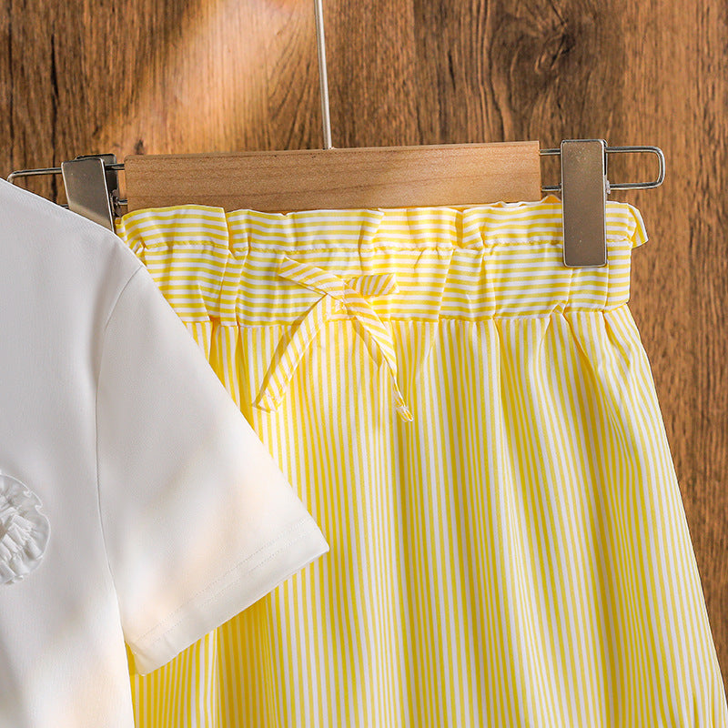 Boho Blossom | Girls Bow Short-Sleeve Top & Bohemian Tiered Cake Skirt Set