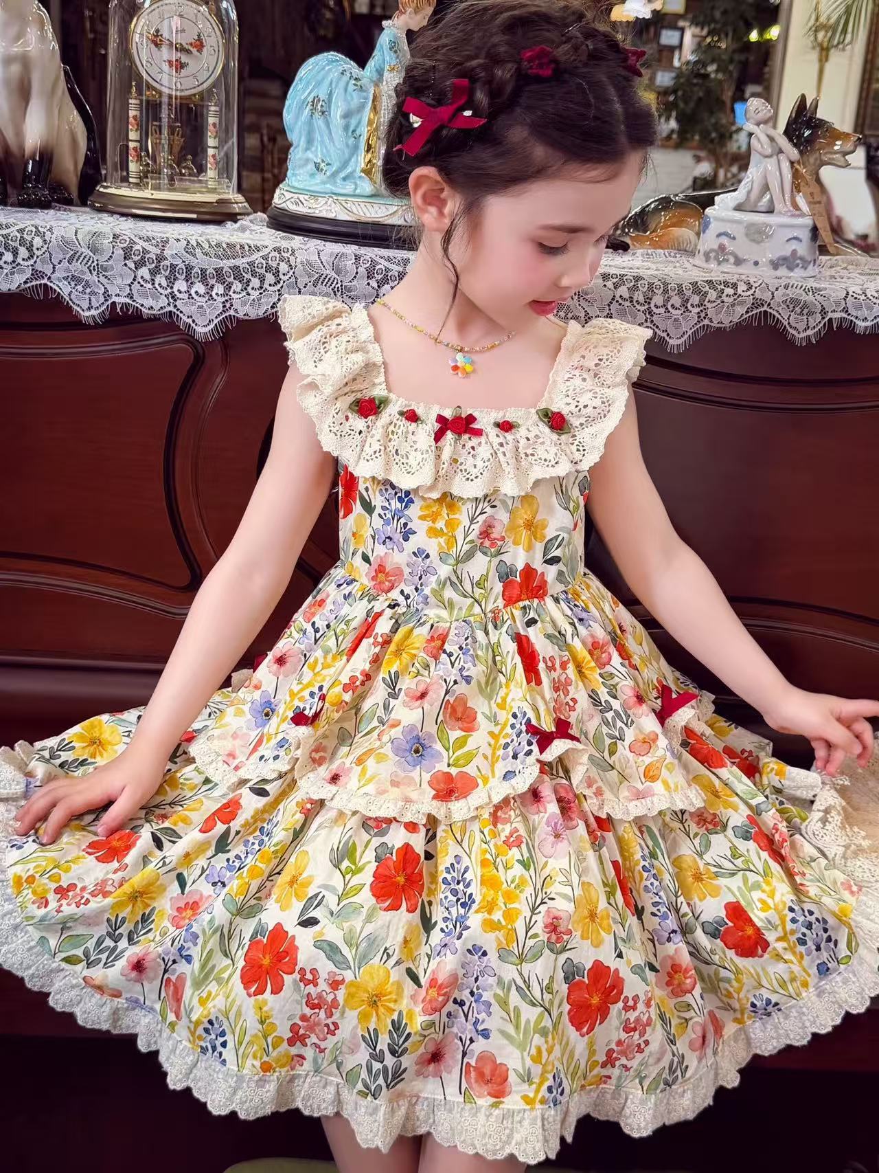 Girls Lolita Lace Princess Dress | Summer Floral Dress