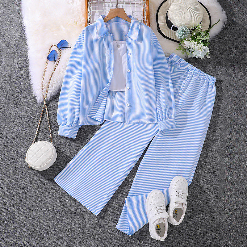Kids Striped Two Piece Set | Spring Long Sleeve Shirt + Pants